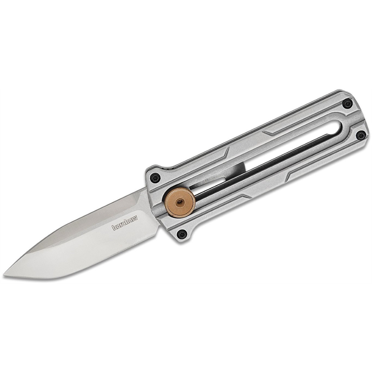 KER2046 Cybernet Manual Open Sliding Button Lock Spear Point Blade EDC Pocket Knife, Gray