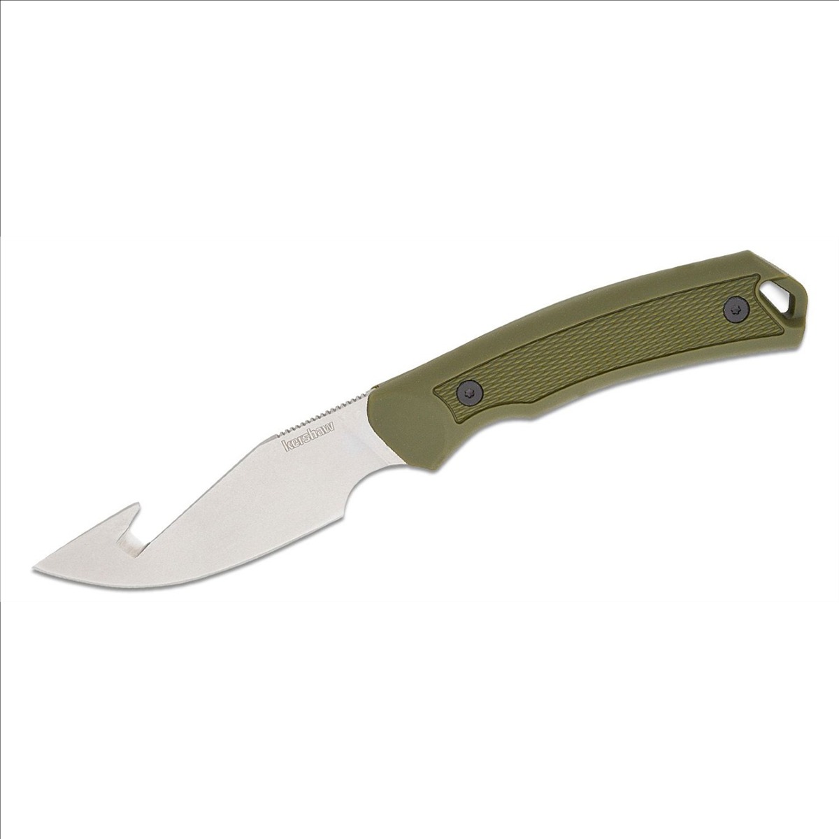 KER1883GH Descuhutes Skinner, Gut Hook Drop Point with Gut Hook Fixed Blade Gutting & Skinning Knife - Olive