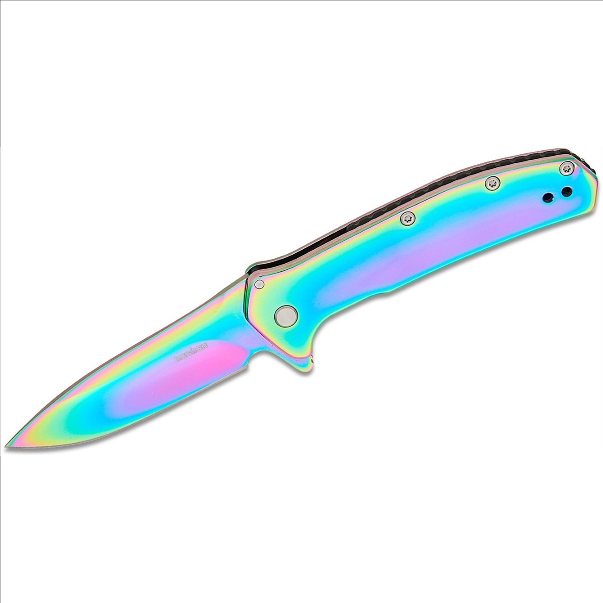 KER2044RBW Outcome Assisted Open Frame Lock Drop Point Blade EDC Folding Pocket Knife - Rainbow