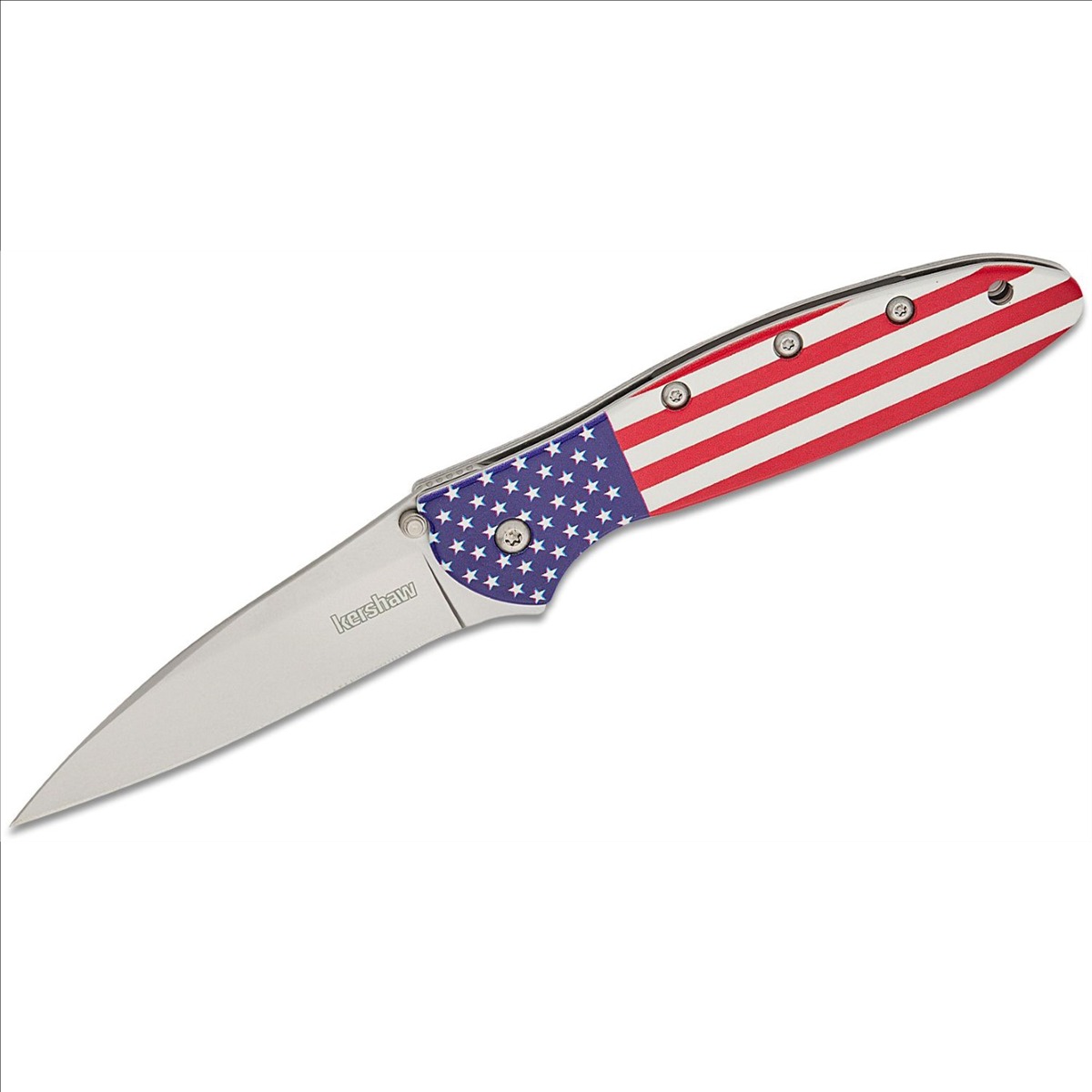 KER1660USA Leek Assisted Open Liner Lock Drop Point Blade EDC Folding Pocket Knife - USA Flag & Silver