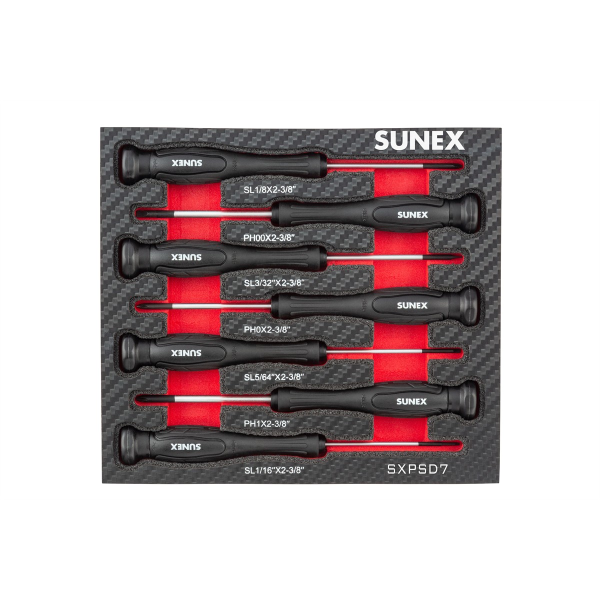 Sunex SUNSXPSD7 Precision Phillips & Slotted Screwdriver Set In EVA Foam, Multi Color - 7 Piece