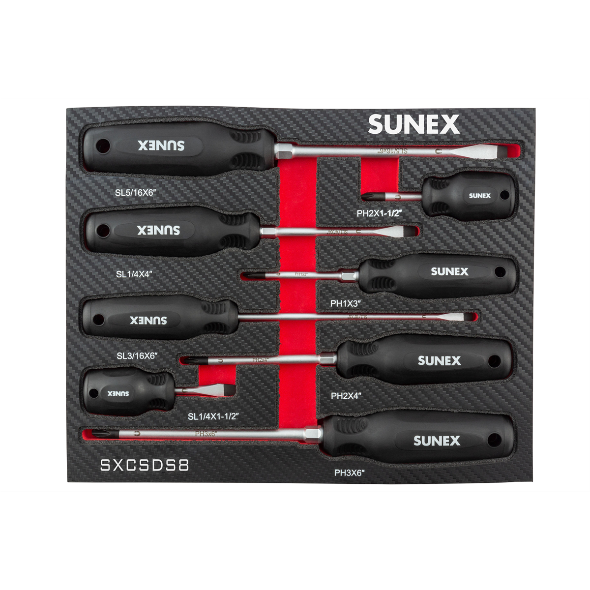 Sunex SUNSXCSDS8 Phillips & Slotted Magnetic Screwdriver Set In EVA Foam, Multi Color - 8 Piece