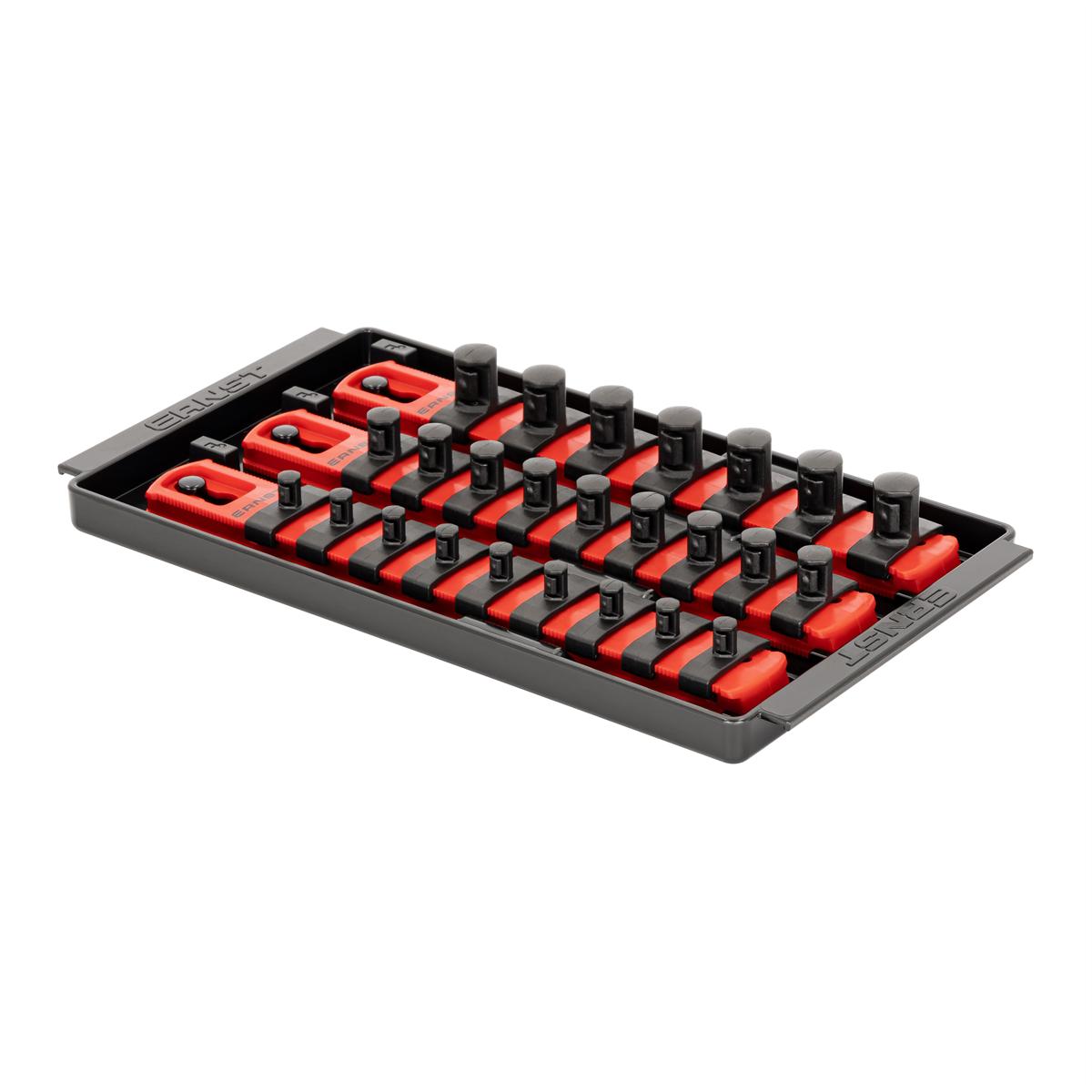 ERN8550 8 in. 3 Rail Universal Twist Lock Socket Tray, Red - 25 Socket Clips