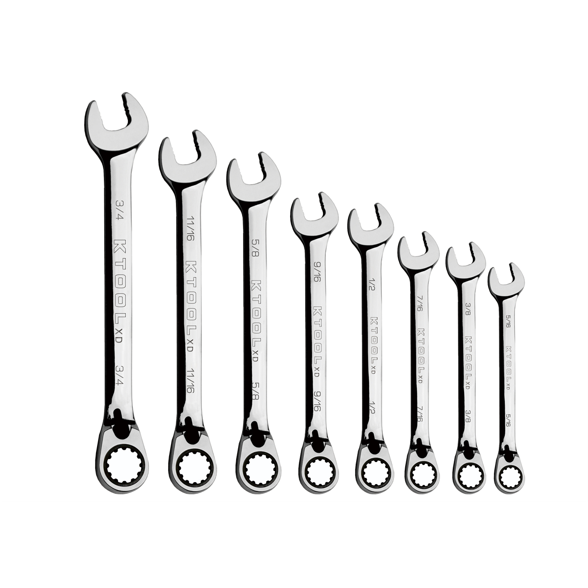 K Tool International KTIXDCRWS8SAE 0.312-0.75 in. SAE 120 Tooth Reversible Combination Wrench Set - 8 Piece