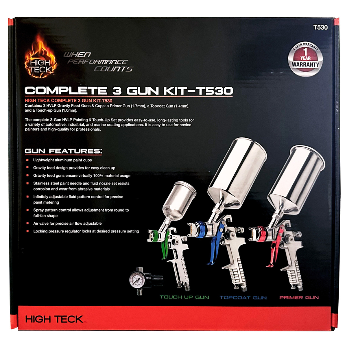 HITT530 Performance Series Complete 3-Gun HVLP Paint & Touch Up Set - Aluminum