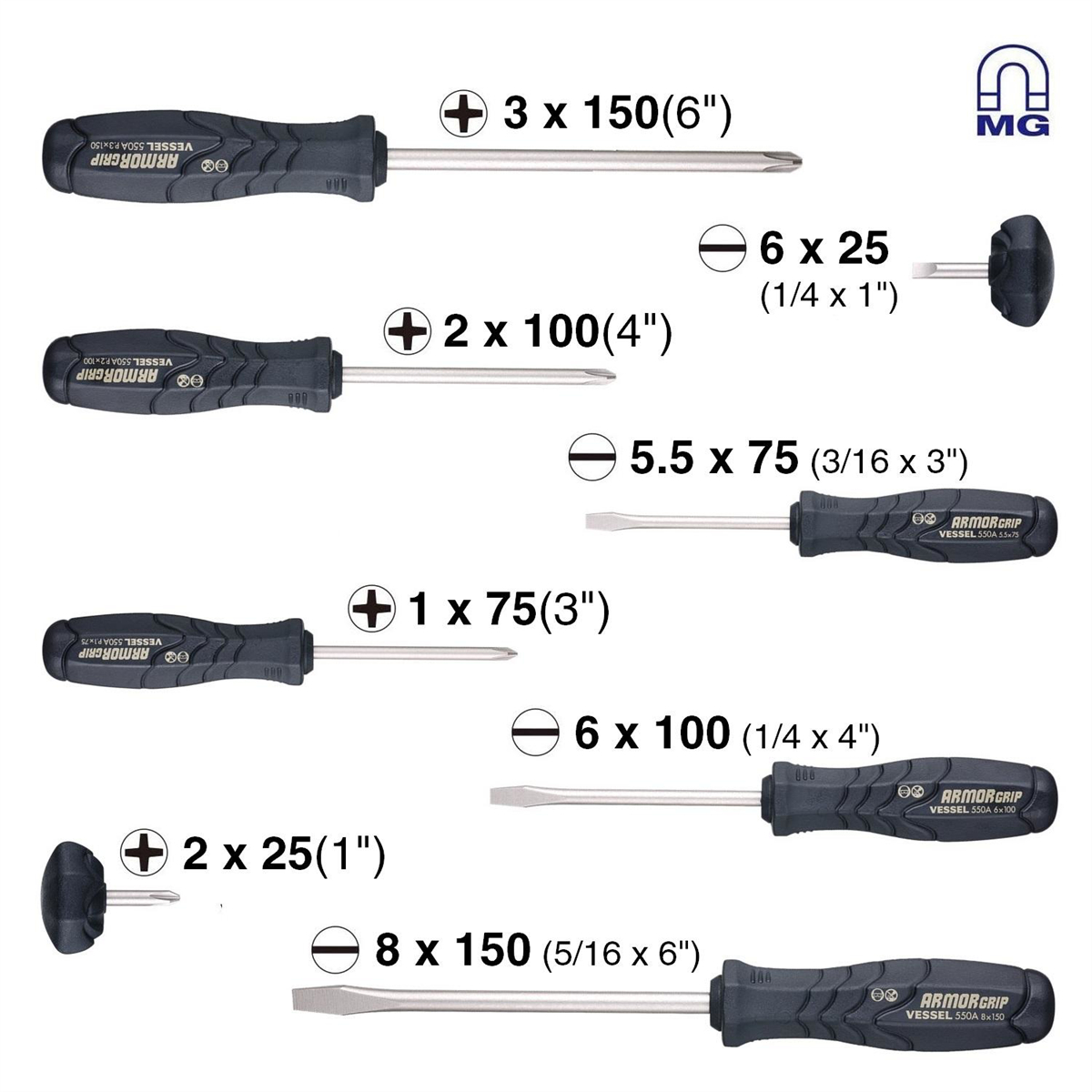 VES550A8PTU Armor Grip Screwdriver Set, 8 Piece