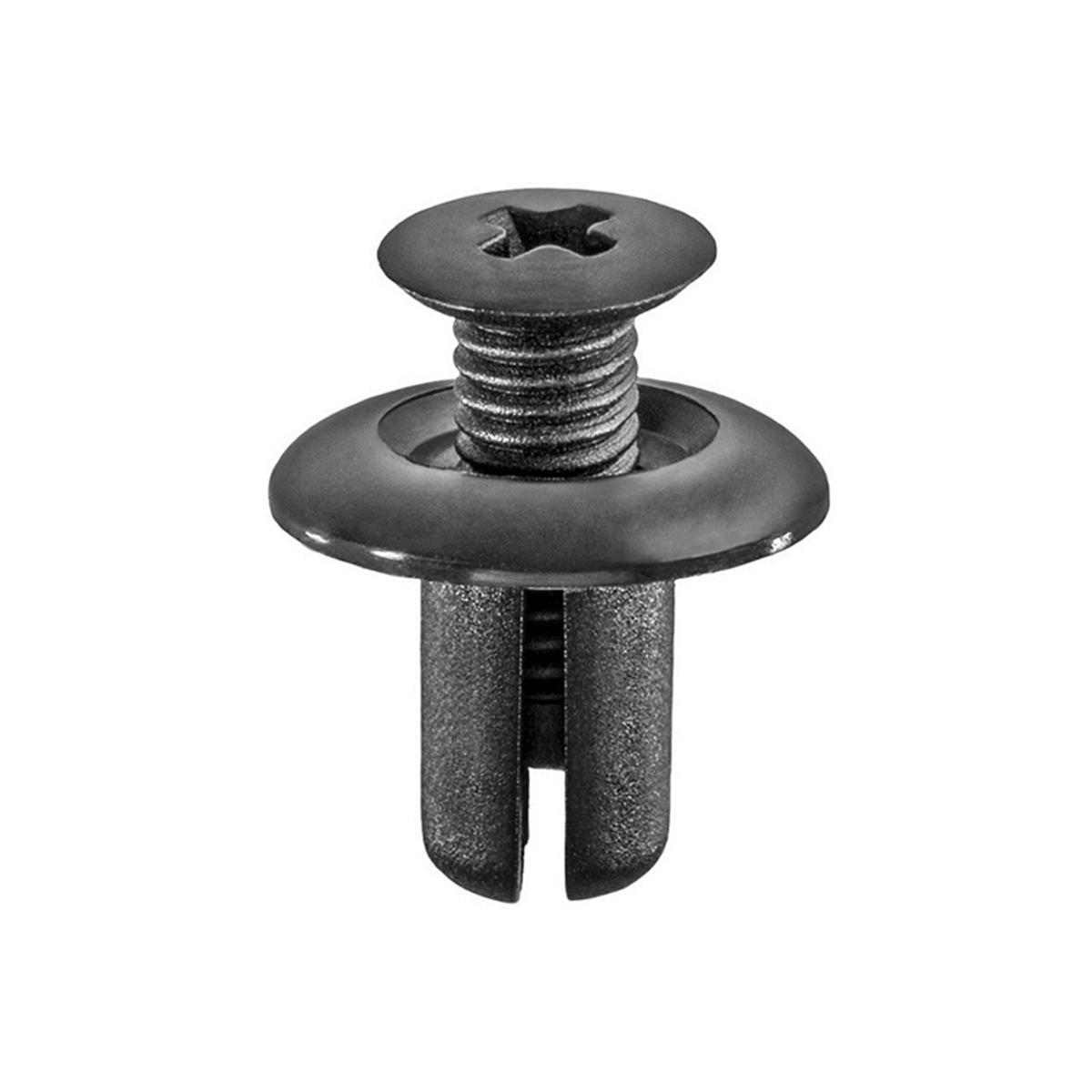 AVC21146 18 mm Dia. Head Push & Screw Type with Open End Interior & Exterior Trim & Pillar Retainer, Nylon - Black