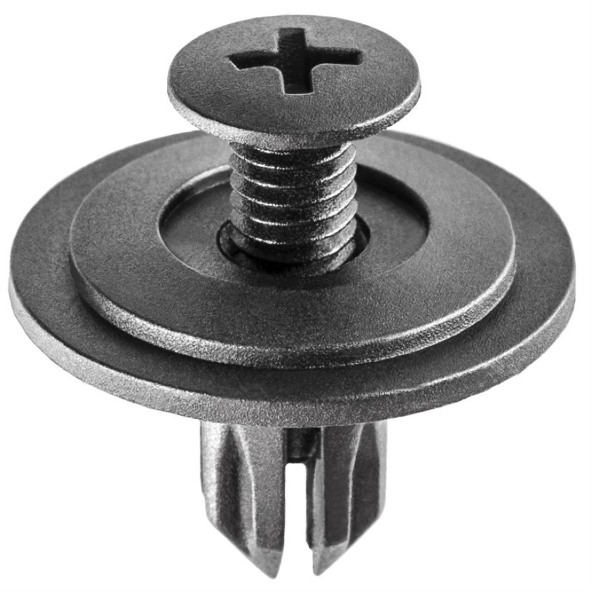 AVC14698 18 mm Dia. Head x 11 mm Stem x 6 mm Hole Push-Type Screw-Type with Open End Retainer, Nylon - Black