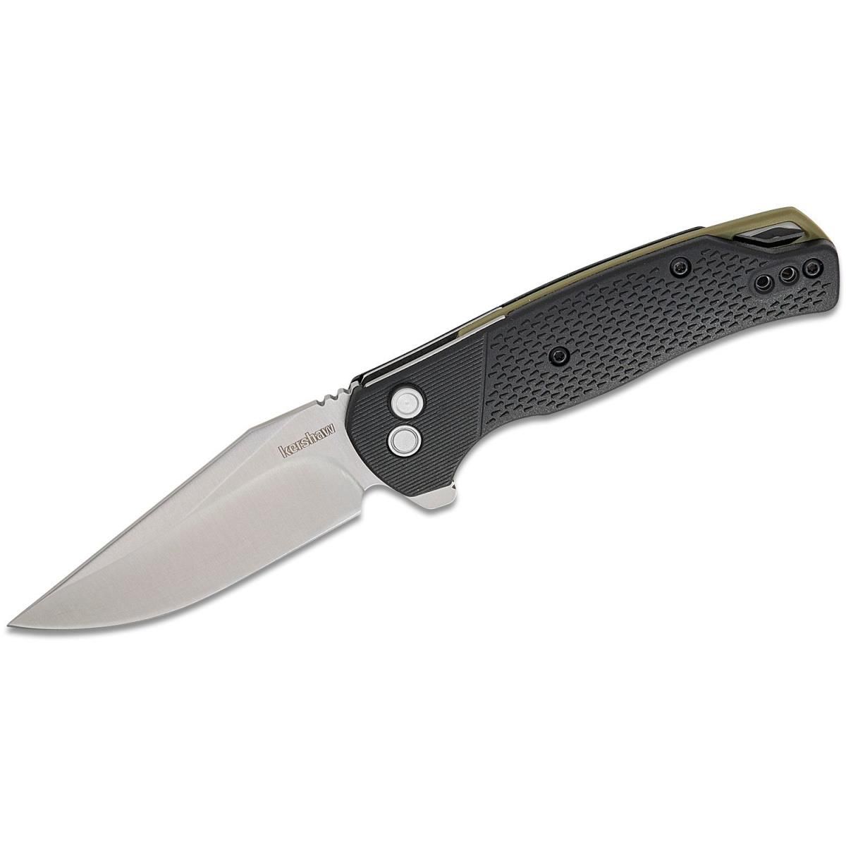 KER1429 Runoff Manual Open Button Lock 8CR13MOV Clip Point Blade EDC Folding Pocket Knife, Black