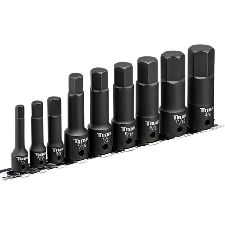 TIT49010 9 Piece Impact SAE Hex Bit Socket Set - 0.25 to 0.75 in.