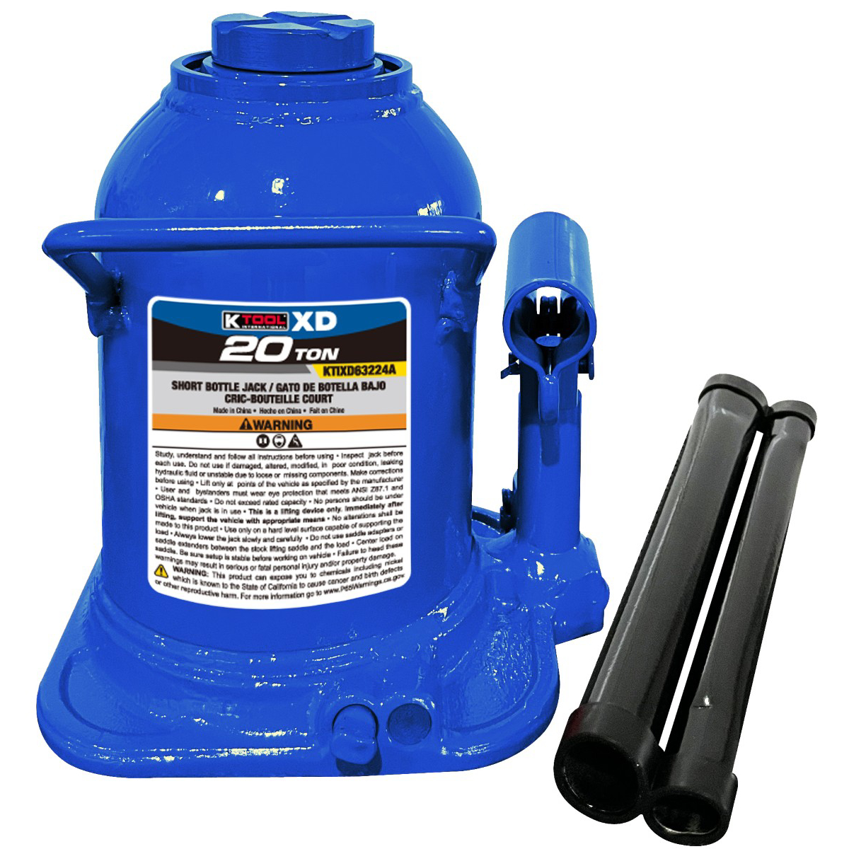 K Tool International KTIXD63224A 20 Ton Short Welded Bottle Jack - Blue