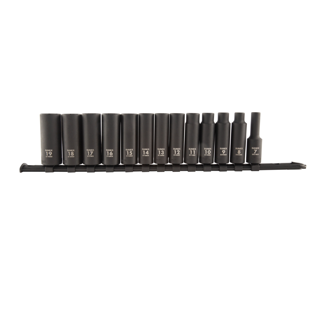 Sunex SUN3359A 0.38 in. Drive Metric Deep Impact Socket Set on Rail - 13 Piece