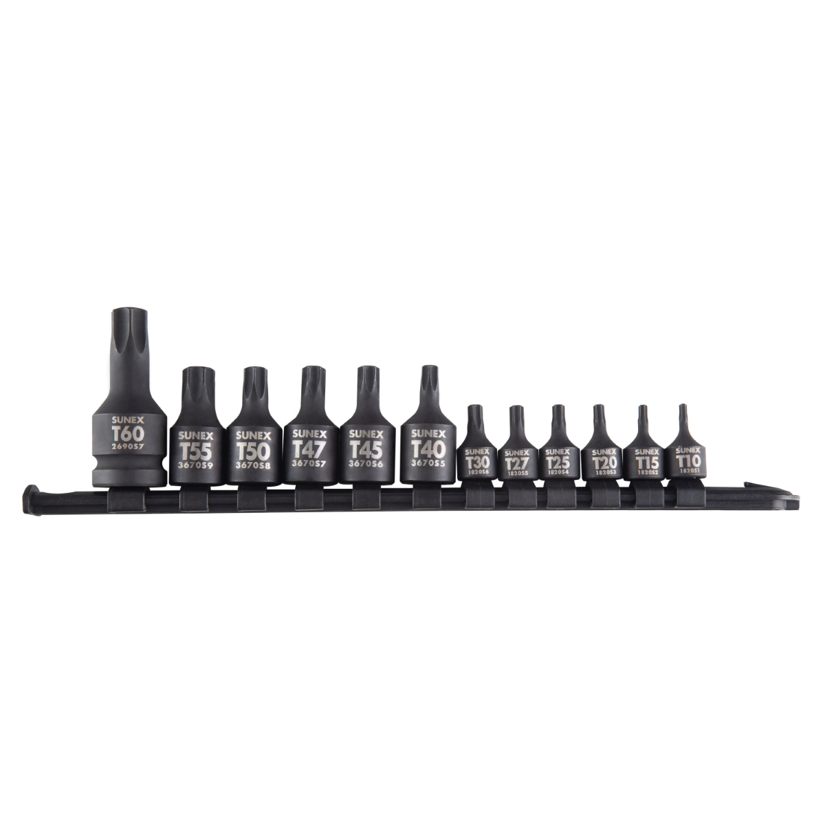 1/4 in, 3/8 in, & 1/2 in Dr 12 Pc. Star Impact Socket Rail