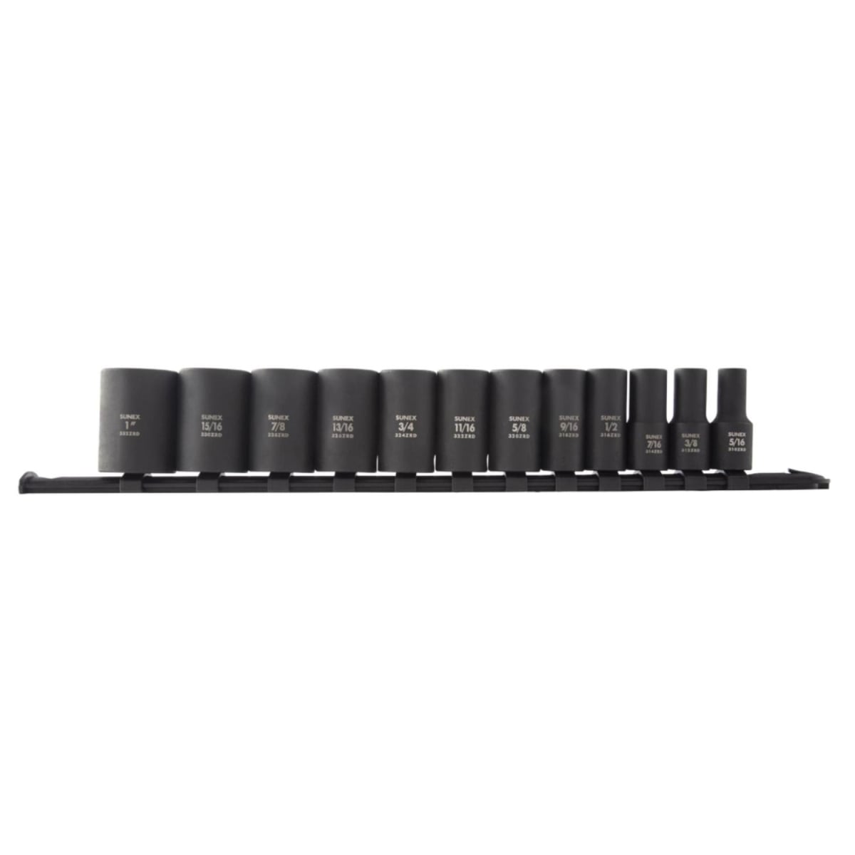 Sunex SUN3337A 0.375 in. Drive 12-Point SAE Semi-Deep Impact Socket Set with Rail - 12 Piece
