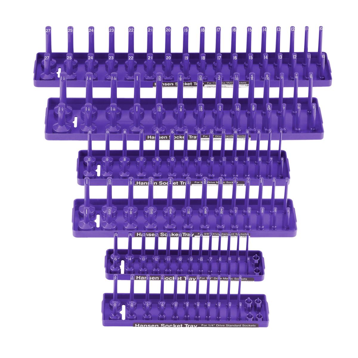 HNE92021 0.25 x 0.375 x 0.5 in. Standard & Metric 2 Row Regular & Deep Socket Holder Trays, Purple - Pack of 6