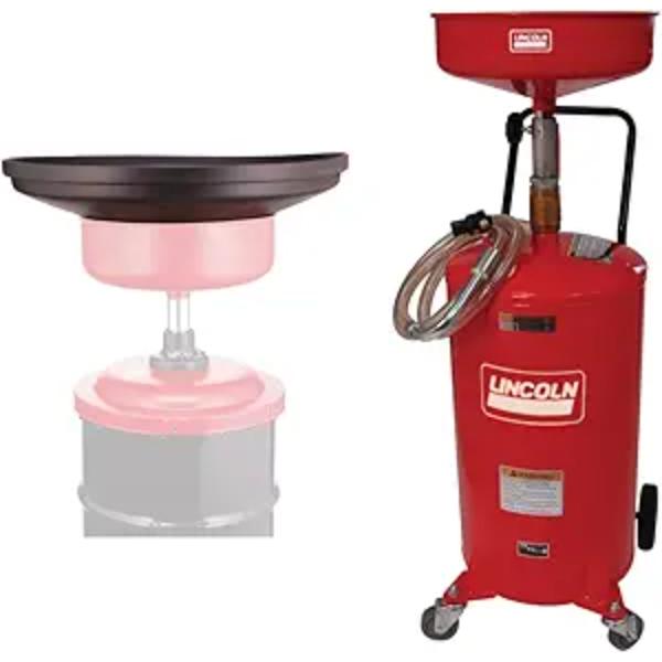 LIN1210B 3601 18 gal Pressurized Oil Drain with 3610 Large Funnel Adapter Bundle for Fast Fluid Evacuation & Mess-Free Oil Changes