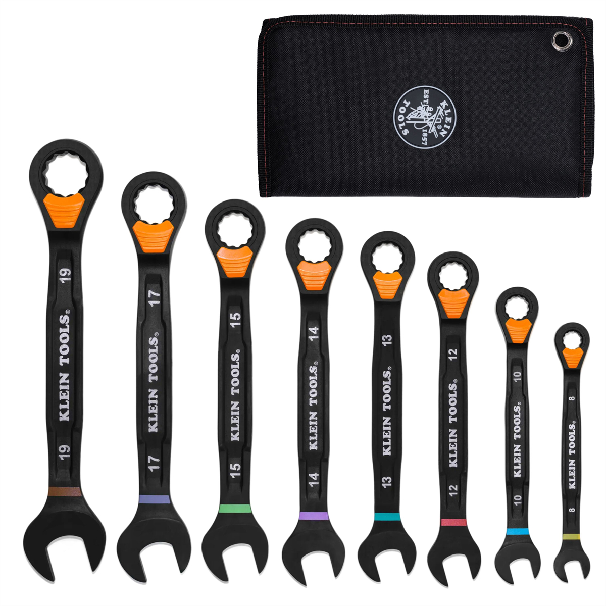 KLE69508M Metric Ratcheting Combination Slide-Lock Wrench Set - 8 Piece