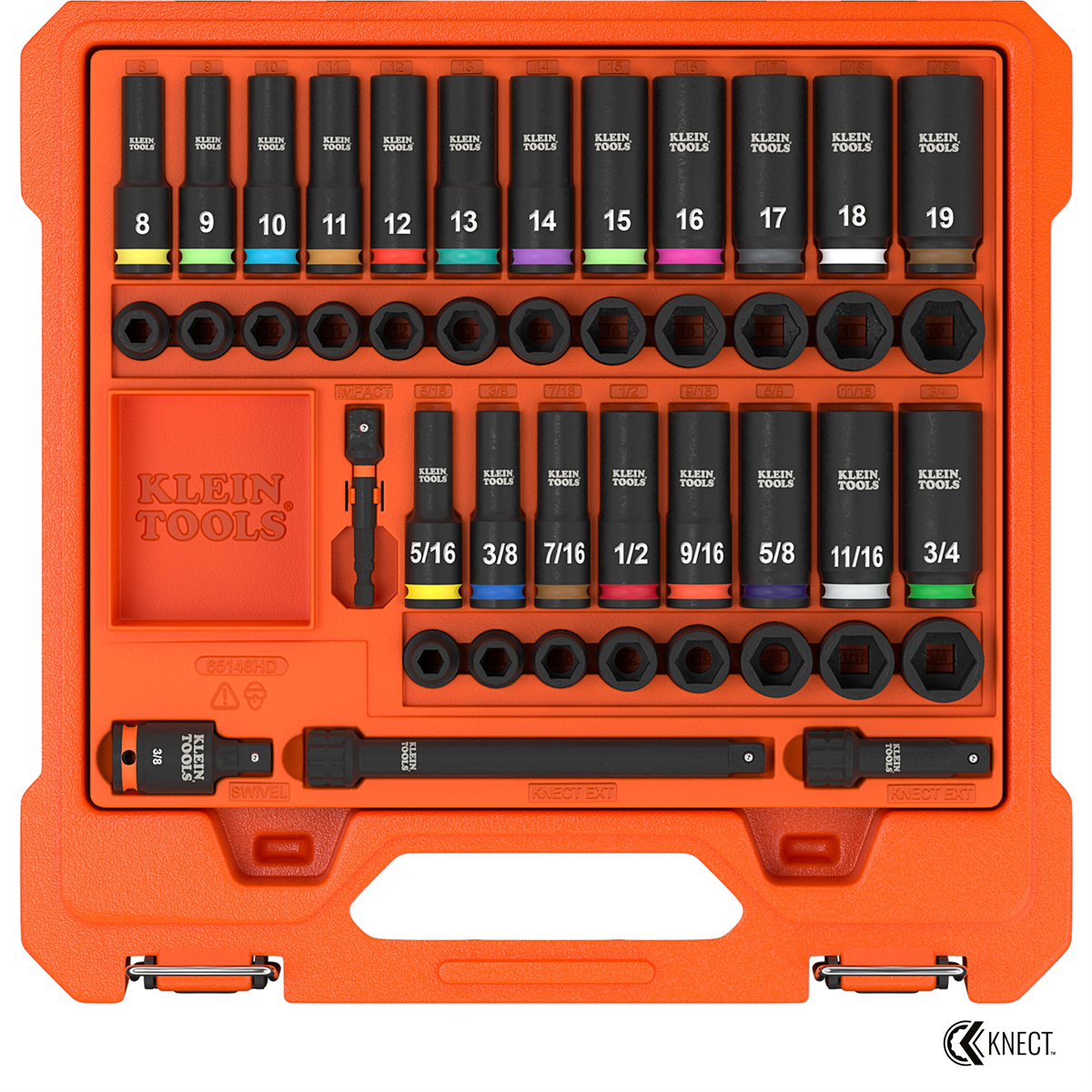 KLE65148HD 0.37 in. Knect Deep & Shallow Impact Socket Set, SAE & Metric - 44 Piece