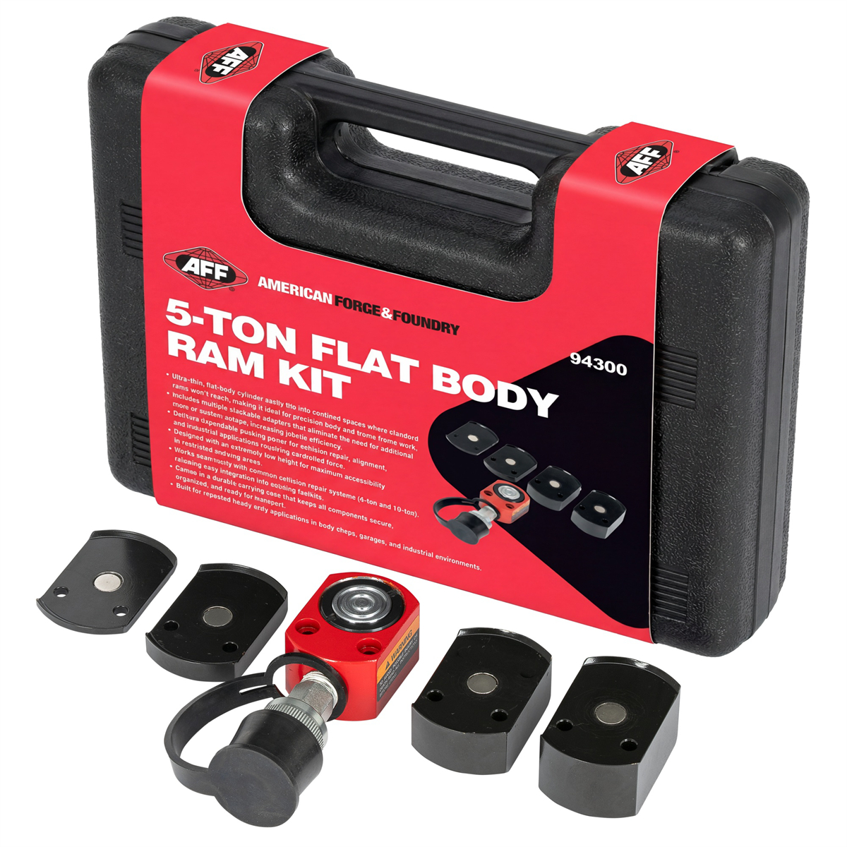 American Forge & Foundry INT94300 5-Ton Flat Body Ram Kit with Magnetic Adapters