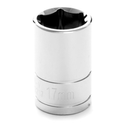 0.5 in. Drive 6 Point Shallow Chrome Socket, 17 mm