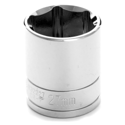 0.5 in. Drive 6 Point Shallow Chrome Socket, 27 mm