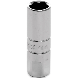 W38166 0.37 in. Drive 14 mm 6 Point Deep Chrome Spark Plug Socket with 17 mm Hex Bolster