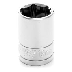 0.5 in. Drive 6 Point Shallow Chrome Socket, 19 mm