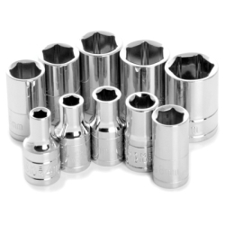 W36202 0.25 in. Drive 6 Point Shallow Chrome Socket Set, 4 to 13 mm - 10 Piece