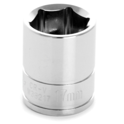 0.37 in. Drive 6 Point Shallow Chrome Socket, 17 mm
