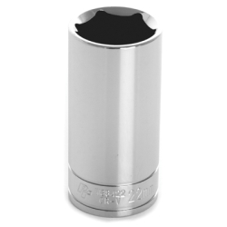 0.37 in. Drive 6 Point Deep Chrome Socket, 22 mm