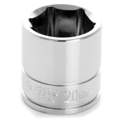 0.37 in. Drive 6 Point Shallow Chrome Socket, 20 mm