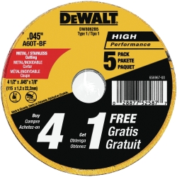 Tools  4.5 in. De Walt Type 1 Metal Cutting Wheels - Pack of 5