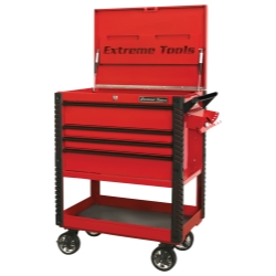 Picture of Extreme Tools EXTEX3304TCRDBK 33 in. 4-Drawer Deluxe Tool Cart with Bumpers&#44; Red & Black - Quick Release & Drawer Pulls