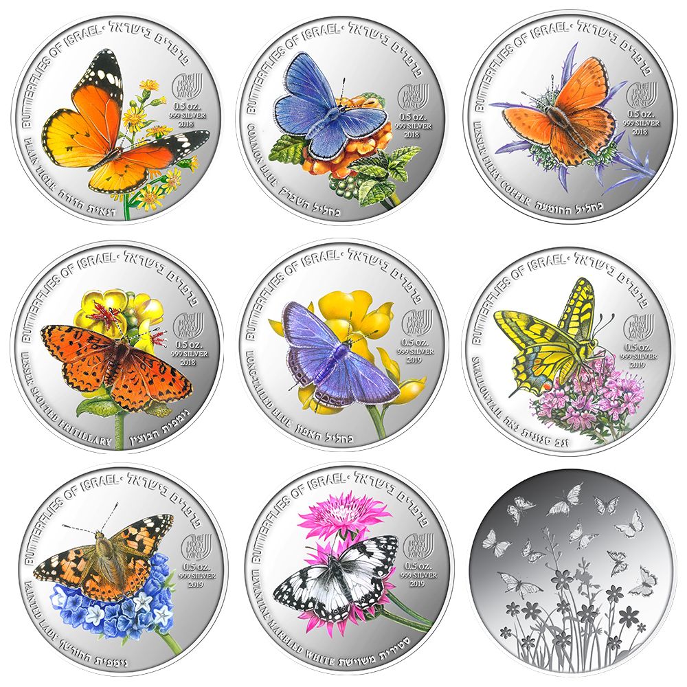 Picture of State of Israel Coins 73053500 50 mm 0.5 oz Butterflies Medals Pure Silver Coin - Set of 8