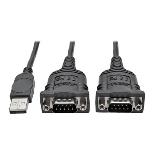 Picture of Tripp Lite U209-006-2 6 ft. 2-Port USB to DB9 Serial RS-232 FTDI Adapter Cable with COM Retention - Black