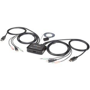 2 Port USB 4K60Hz DisplayPort KVM Switch with BuiltIn Cables