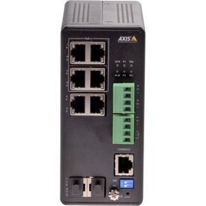 Picture of Axis Communication 01633-001 T8504-R Industrial PoE Switch - 2 10&#44; 100 & 1000Base-T 2 SFP Input Ports - 4 10&#44; 100 & 1000Base-T Output Ports - Black