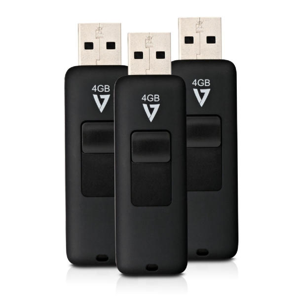 Picture of V7 Memory VF24GAR-3PK-3N 4GB - USB 2.0 Flash Drive, Black