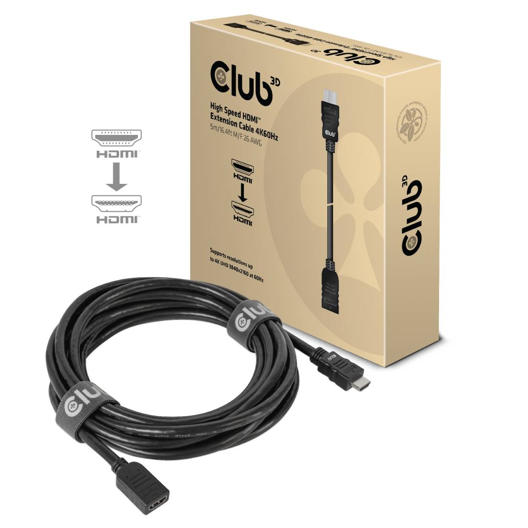 Picture of Club 3D CAC-1325 16.4 ft. High Speed HDMI Extension Cable 4K60Hz Male to Female 26 AWG