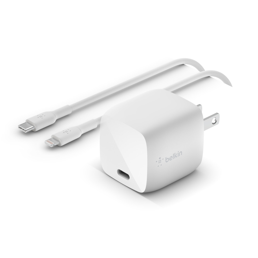 Picture of Belkin WCH001DQ1MWH-B5 USB-C Wall Charger 30W with 4 ft. USB-C to Lightning Cable, White