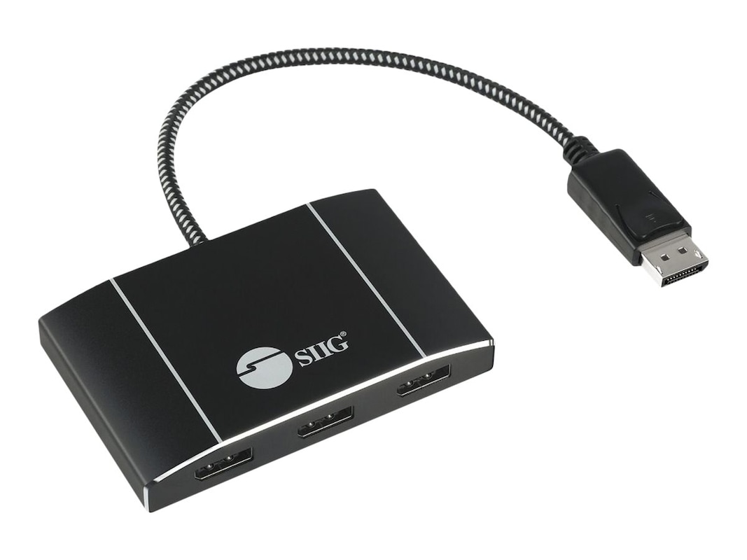 1 x 3 Triple 4K to 1.4 Display Port MST Hub Splitter, Black