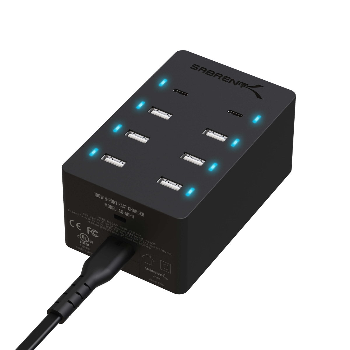 Picture of Sabrent AX-ADPD 100W 8 Port USB Rapid Charger&#44; Black