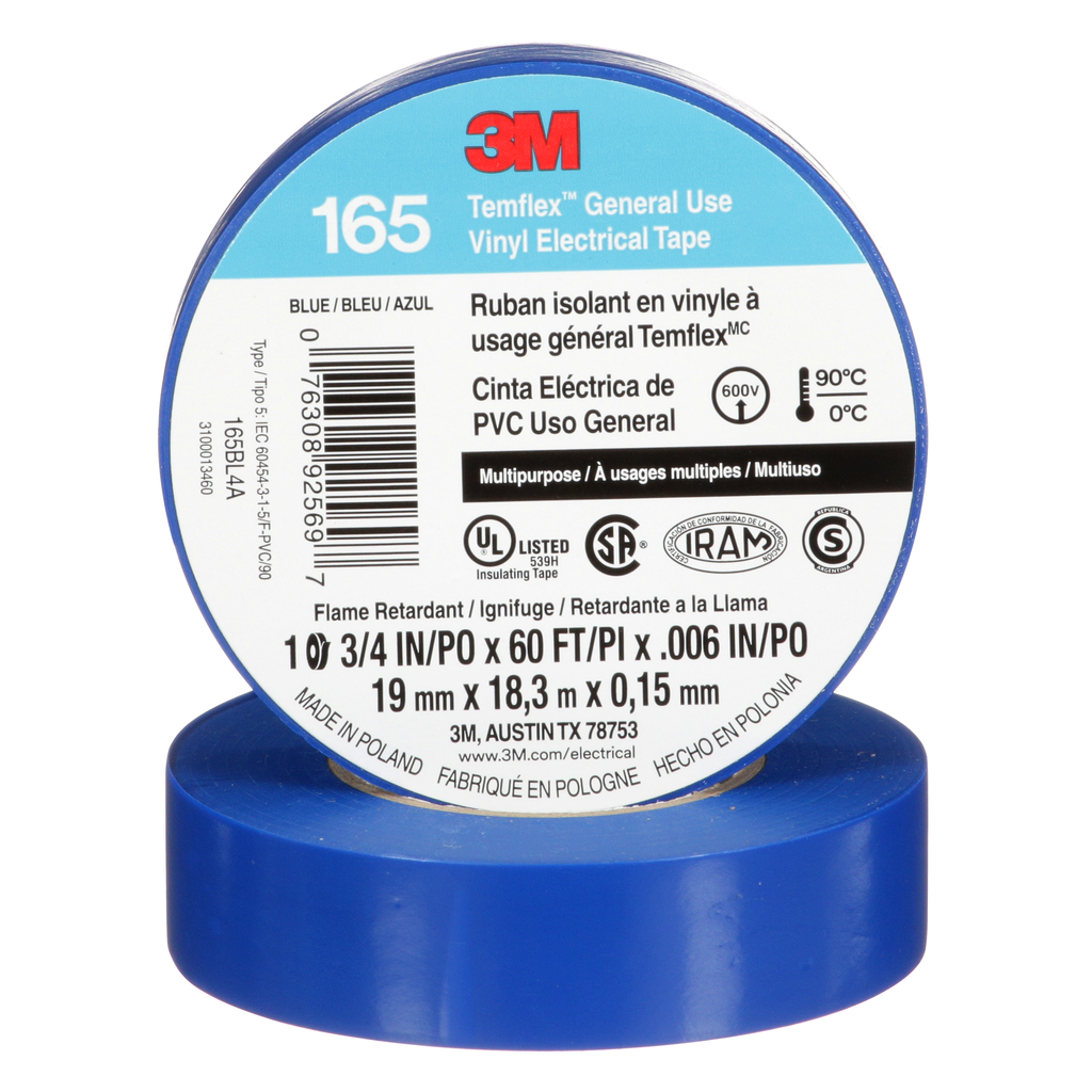 165BL4A 60 ft. Temflex Vinyl Electrical 165 Tape, Blue