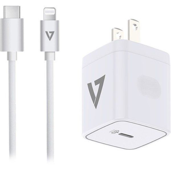 Picture of V7 Mobility Accessories ACUSBC20WPD-BDL-1N 1 m 20 watts USB-C Pd AC Wall Charger Bundle with Lightning Cable for Iphone & Ipad&#44; White