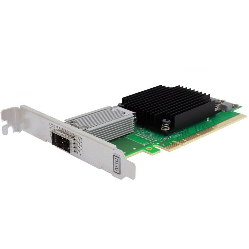 Picture of ATTO Technology FFRM-N311-000 FastFrame N311 Single-Channel 10-25-40-50-100GbE x16 PCIe 3.0 Network Adapter with Integrated QSFP28, Green