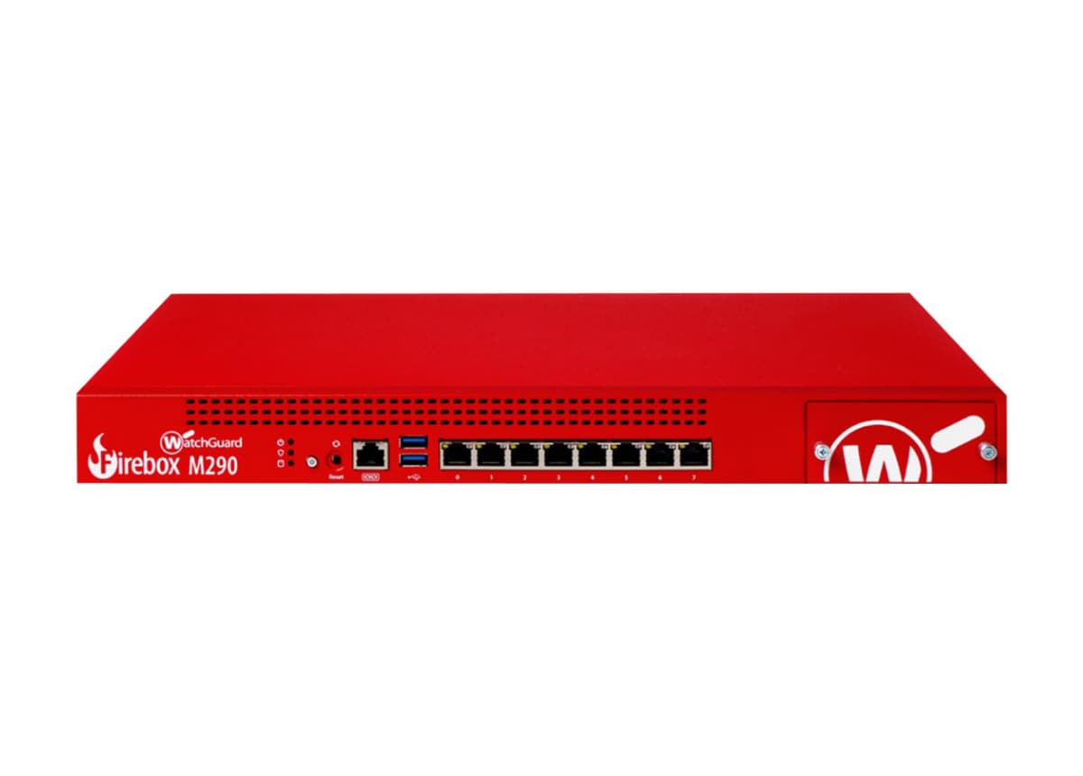 Picture of WatchGuard Technologies WGM29002103 Firebox M290 Network Security & Firewall Appliance - 8 Port - 10-100-1000Base-T - Gigabit Ethernet - 8 x RJ-45 - 1 Total Expansion Slots&#44; Red