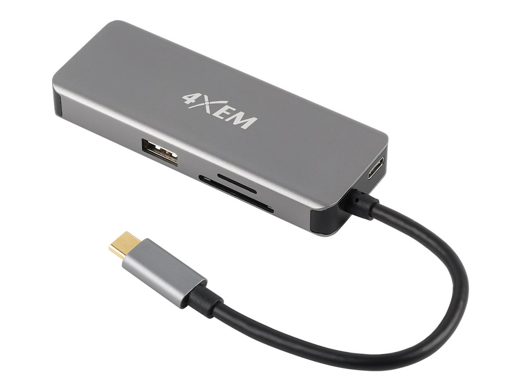 Picture of 4xem 4XHB01 8-in-1 Out Type C to HDMI 4K 30HZ 2 x USB3.0-TF-SD-USB-C & PD3 60W Docking Station&#44; Gray