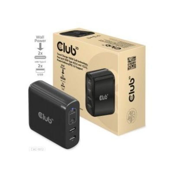 Picture of Club 3D CAC-1912US 100W Gan Tech 2Xusb-A 2.4A 2X-C 65-100W PD3.0 Travel Charger