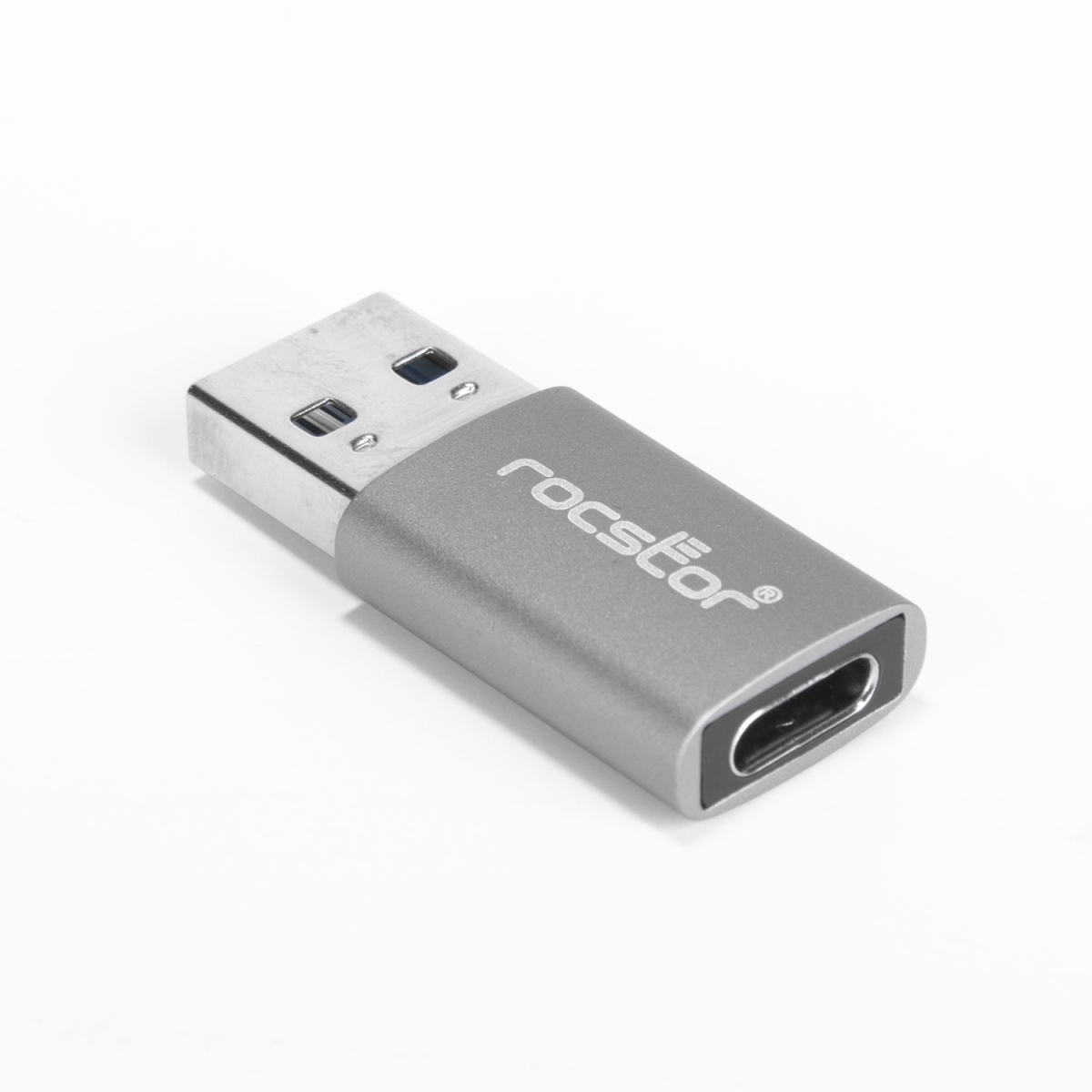 Picture of Rocstor Y10A207-G1-5PK Male to Female Premium USB-A to USB-C Nickel Connector Adapter&#44; Aluminum Gray