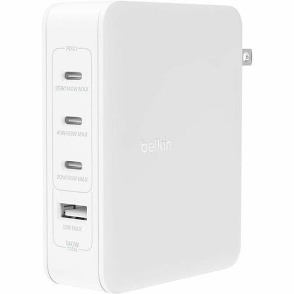 Picture of Belkin WCH014DQWH 140W 4-Port GaN Wall Charger - 140W&#44; White